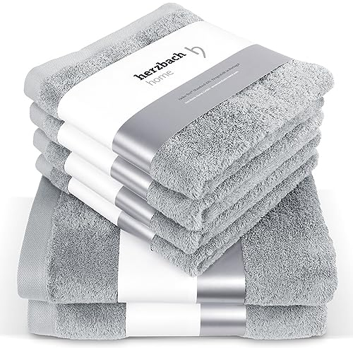 herzbach home Premium Handtücher-Set 100% Baumwolle - weich & saugstark - Grau