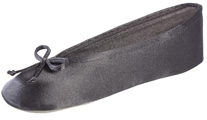 isotoner Women's Satin Ballerina Slipper with Bow, Suede Sole, Mineral, Medium 6.5-7.5