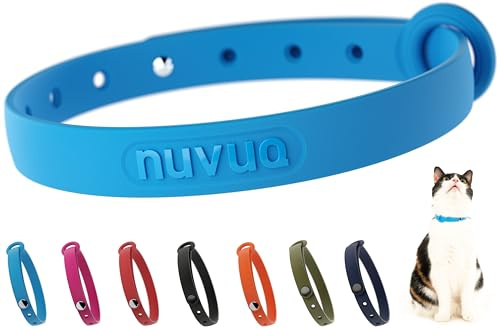 Nuvuq Breakaway Cat Collar - Soft, Comfortable, and Lightweight Safety Buckle Collar with ID Tag Ring for Outdoor Cats and Sensitive Skin Kittens (6 ⅞ to 10 ¼, Blue)