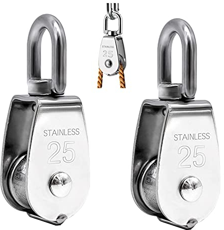 25MM Umlenkrolle, Flaschenzug Einzelsatz in Edelstahl 304, Schalen Riemenscheibe Roller für Seile, Tragkraft 150kg - 2Pack