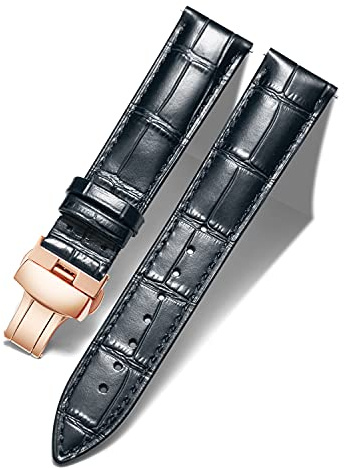 BINLUN Cinturino per Orologio in Pelle Ricambio Cinturini per Unisex con Fibbia Azionamento Farfalla Argento/Oro/Oro Rosa 12mm-24mm(Nero-Fibbia In Oro Rosa, 24mm)