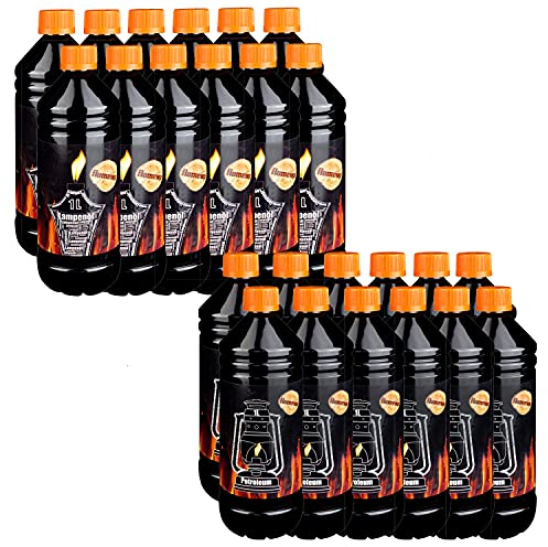 Lampenoel Lampenöl Petroleum Set Petroleumheizung Petroleumofen Lampe Kamin Kerosin Reiniger Fackel Laterne Öl 24 Liter Öllampe flüssig Gartenfackeln Flameup