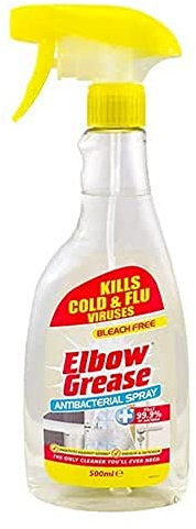 Elbow Grease Antibacterial Spray - Kills Cold & Flu Viruses | Bleach Free, Protects Against Germs & Bacterial - Worktops, Fridges, High Chairs, Toilets, Sinks & More | Indoor or Outdoor Use (500ml)
