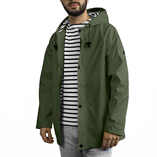 Breizh Ocean - Ciré Imperméable, du XS au 4XL, Création Française ARMOR - Intérieur Marinière Rayé - Mixte - Coupe Vent Homme ou Femme - Veste Imperméable, Manteau Homme avec Grande Taille Disponible
