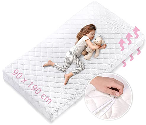 Matelas pour enfants 90x190 cm avec drap-housse et housse lavable | 10 cm d'épaisseur matelas en mousse froide de haute qualité pour lit d'enfant lit d'enfant | Made in EU, poids corporel jusqu'à 60kg