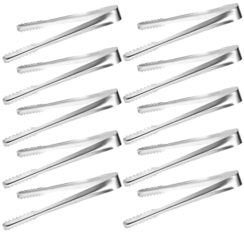 10 Pezzi Pinza Ghiaccio, 15cm Pinze per Ghiaccio in Acciaio Inox Pinza da Zucchero Pinze Buffet con Bordi Dentellati per Cucina Bar e Feste(Argento)