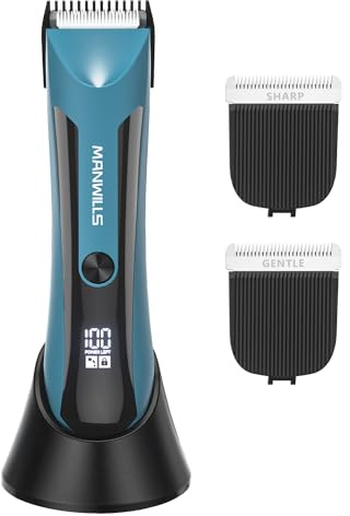 ManWills Body Hair Trimmer Men - Body Groomer, Groin Hair Trimmer for Men Waterproof Wet/Dry Use, Electric Ball Trimmer/Shaver with Charging Dock, Male Hygiene Razor, Mens Grooming Kit