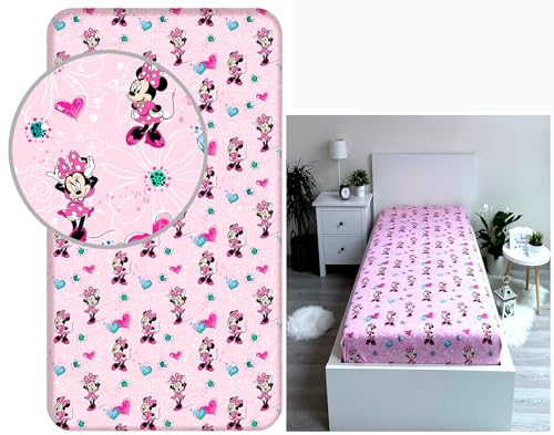 Fitted Sheet Minnie Mouse Single Bed%100 Cotton, Official Licensed(200x90x25cm)