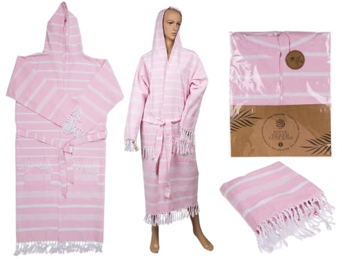 Out of the blue Rosa/weißer Fouta-Hamam-Bademantel, Größe S, 80% Baumwolle & 20% Polyester