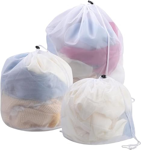 Wisebom 3 Stück Wäschesack, Wäschenetz für Waschmaschine, Wäschesäcke, Wäschesäckchen, Waschbeutel Waschnetz Netzsäcke with Drawstring für Pullover Jeans Bluse Unterwäsche BH Mäntel
