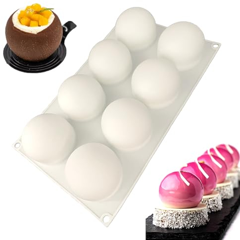 duoyif Stampo In Silicone Sferico Grande 8Cavités 65mm Stampo In Silicone a Cupola Stampo Sfere Cioccolato Stampo Da Forno Sfera Per Palla Torta/Cioccolato/Dessert/Caramelle (bianco, 8Cavités 65mm)