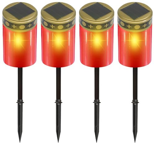 Velas LED Tumbas Exterior, 4 Piezas Luz LED para Tumbas, Vela LED Para Tumba, Luces Funerarias con Sensor Crepuscular, Impermeable IP55, Funciona con Batería, Rojo, 7 x 12 cm