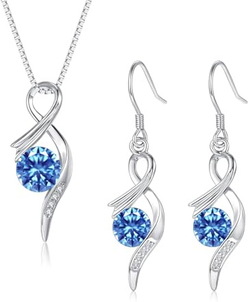Cangall Silber Schmuck Set Damen, 925 Sterling Silber Halskette & Ohrringe Set mit Rot Zirkonia, Twisted Silber Schmuckset in Blau für Braut Mädchen, Geschenk zum Muttertag Weihnachten Geburtstag