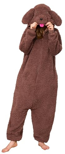 Loiahoer Unisex Adulto Barboncino Cane Costumi Cucciolo Cane Tutina Onesie Pigiama Costumi Peluche Teddy Dog Tuta Pigiama, Novità Animali Carnevale Halloween Costume per Donne Uomini,XL