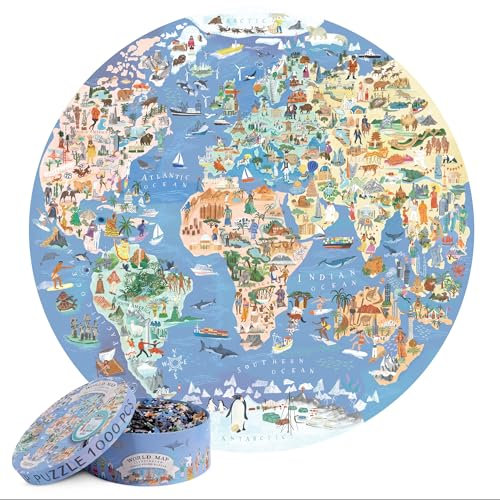 Puzzle für Erwachsene, 1000 Teile, Weltkarte, rund, Puzzle, Weltkarte, 1000 Teile, Puzzle für Erwachsene und Kinder, Geographie-Geschenke von bopster