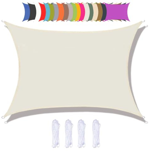 SHENJIE Sonnensegel, 2 x 5 m, rechteckig, wasserfest, 95 % UV-Block, mit Gratis-Seil, für Outdoor, Garten, Terrasse, Hof, Party