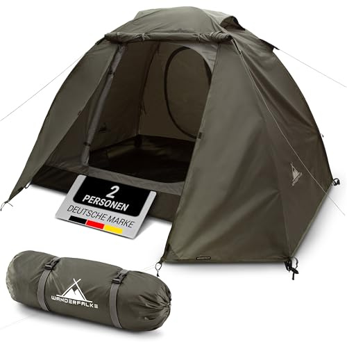 WANDERFALKE® Zelt 2-4 Personen wasserdicht 4.000mm, Ultraleicht & kleines Packmaß, Campingzelt mit Vorzelt, Familienzelt, Outdoor Zelte für Camping, Reise, Angeln, für warme & kalte Tage (Camp 2)