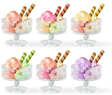 MYKAGS Ensemble de 6 Coupes à Glace Transparentes en Verre de 180 ml - Idéales pour Desserts, Lavables au Lave-Vaisselle(T1808)