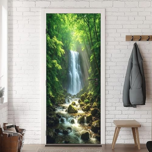 3D Adesivi per Porte Interne Vista Cascata Adesivo Porta Natura Foresta Carta Parati Autoadesiva Arte Sticker Camera Letto Soggiorno Decorazione Parete Poster Murale 77x200 cm m.1409
