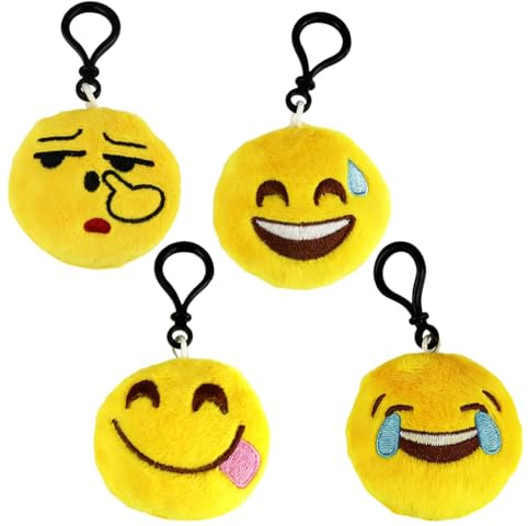 ZORVYN Set de 4 Mini Llavero Emoji de Peluche, 4 Colgantes de Emoji de Peluche Abstractos, Ideal para Niños y Adultos, Regalos de Cumpleaños, Recuerdos, Detalles para Fiestas (6 cm) (Amarillo)