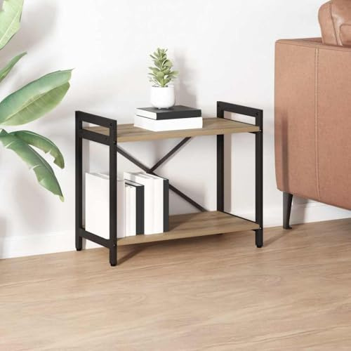 Ziaphsol Bokhylla Artisan-ek 60 x 30 x 50 cm, trämaterial, fristående trapphylla, svart stålram, industriell design, robust, för vardagsrum, arbetsrum