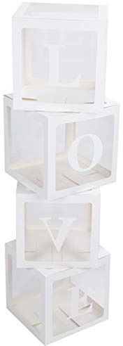 4 pezzi Scatola per palloncini trasparente con lettere, scatola per la conservazione dei palloncini per la decorazione di feste domestiche, accessori decorativi in plastic (AMORE)