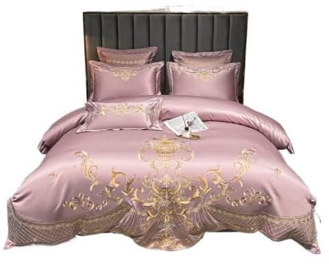 LuoAXINN Satin-bäddset kungsguld tvättad satin bomull pärlvit påslakanset, påslakan, lakan/dra-på-lakan, örngott, hemtextilier (rosa, passform_King Size)