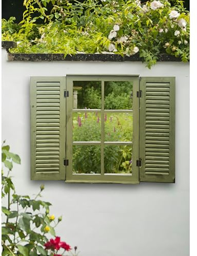 Reflect 2ft 4in x 1ft 6in Country Window Glass Garden Mirror with Shutters