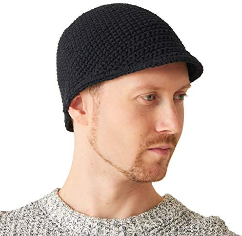 Chapeau Homme Bonnet À Visiere - Casquette Femme Hiver 100% Coton Crochet Calot Crâne avec Bord Kufi Chimio À Rebord Abat-Jour Style Surfeur Plage Noir
