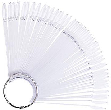 Carte D'affichage des Ongles, 50pcs Nuancier Ongles Stiletto, Outils De Pratique Couleur Palettes Vernis Ronde en Forme D'éventail Nuancier Presentoir Plastique Nail Art Salon Utilisé(02# Transparent)