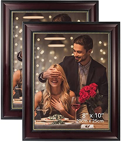 GraduatePro 8x10 Picture Frame for Tabletop Display and Wall Mounting Wooden 2 Pieces Mahogany with Gold Beaded Collage Brown