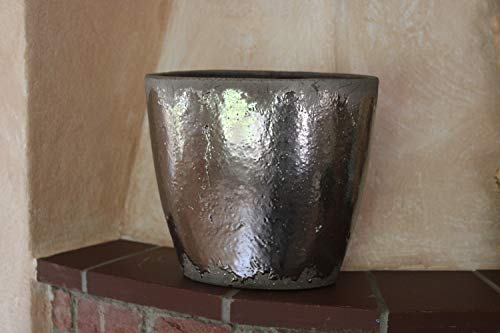 EXNER Ovales Pflanzgefäß mit Silberglasur, aus Keramik,L 24,5 cm, B 13,5 cm, H 22 cm, Übertopf, Pflanzschale