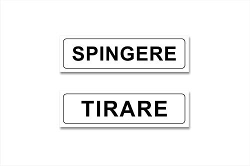 2 adesivi: SPINGERE - TIRARE, cartelli adesivi per porte, in vinile, impermeabili, lavabili, mis. 20x5 cm, (Orizzontali)