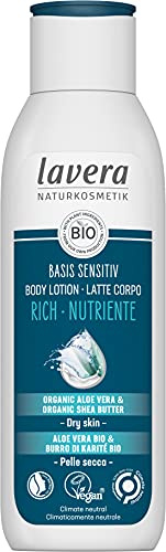 lavera basis sensitiv Body Lotion Rich - Natural Cosmetics - vegan - Organic Aloe Vera & Organic Shea Butter - certified - 250ml, white