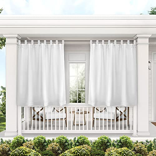 Exclusive Home Cabana Lot de 2 Panneaux de Rideaux Solides pour intérieur/extérieur filtrant la lumière avec languettes Auto-agrippantes, 137,2 x 160 cm, Blanc