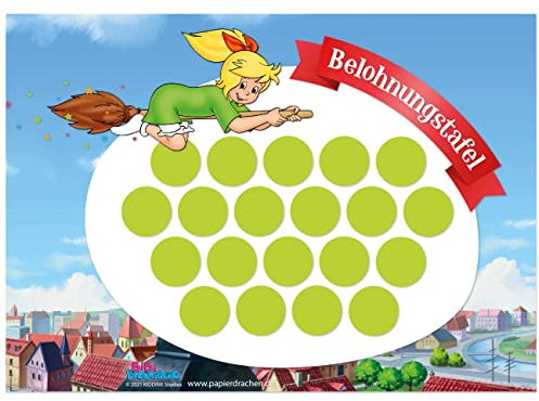 Papierdrachen Belohnungstafel Set für Kinder als Abreißblock 10 Blatt - Motivierendes Konzept als Erziehungshilfe - mit tollen Stickern für Jungs und Mädchen - Motiv Bibi Blocksberg Set 5