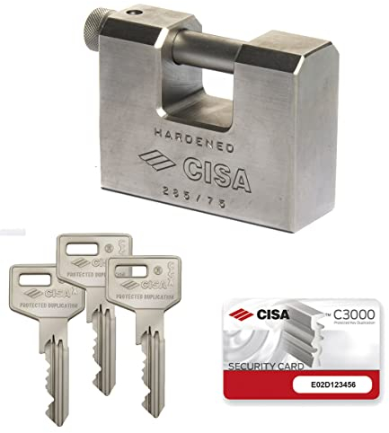 CISA 12855N7500000C3 Vorhängeschloss aus Stahl Monoblock Zylinder C3000, 75 mm