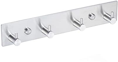 QNIIAED Coat Hooks Wall Mounted,Multipurpose Modern Stainless Steel Screw in Door Hook Metal Heavy Duty Coat Rack Row of Hook Hanger Towel Robe Clothes Hat Hook for Bathroom Bedrooms（Silver 4 Hooks