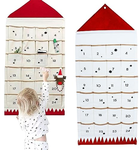 Tefola Advent Calendar for Filling, 50 x 120 cm Fabric Advent Calendar with 24 Pockets, Advent Calendar for Hanging (Red)
