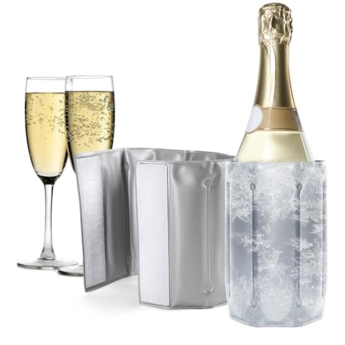 COM-FOUR® 2x refrigeratore per bottiglie da viaggio - manicotto refrigerante per vino con sgancio rapido - manicotto refrigerante per raffreddare birra, vino e bevande analcoliche (02 pezzi - grigio)