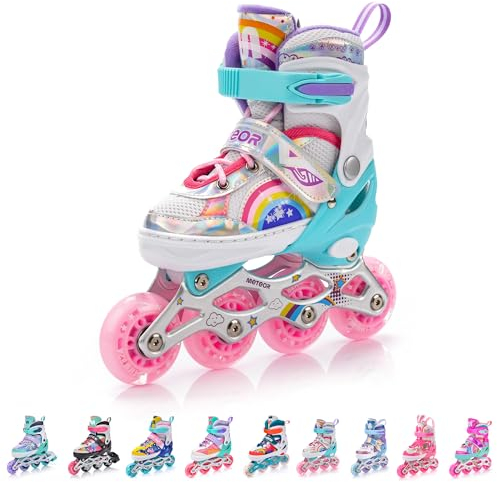meteor verstellbare 4‑in‑1 Kinder Inline-Skates – Rollschuhe Inliner Schlittschuhe – ABEC‑7 PU‑Räder Aluminiumrahmen – Größen XS 25‑28 S 30‑33 M 34‑37