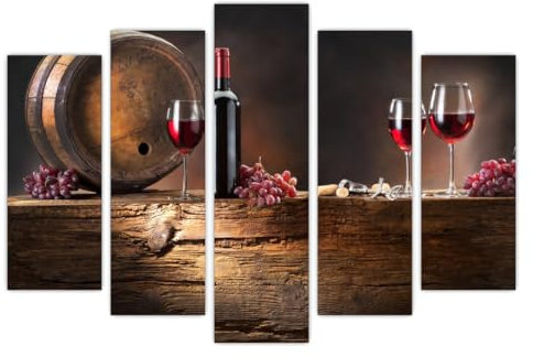 AREDE Set di 5 Stampe da Parete Quadri Moderni Decorazioni da Muro per Casa Soggiorno Camera da Letto e Cucina Arte del vino| 120 x 80 cm | Pronto da appendere