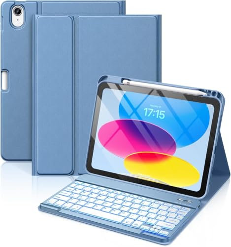 Funda de teclado para iPad A16 de 11ª generación 2025/10ª generación 2022 (11/11 pulgadas), funda de teclado desmontable con soporte para lápiz para iPad 11/10 generación, diseño del Reino Unido, azul