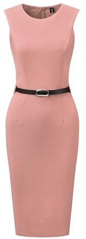 Allegra K Robe Fourreau ceinturée pour Femmes, col Rond, sans Manches, Robes de Bureau décontractées Rose L