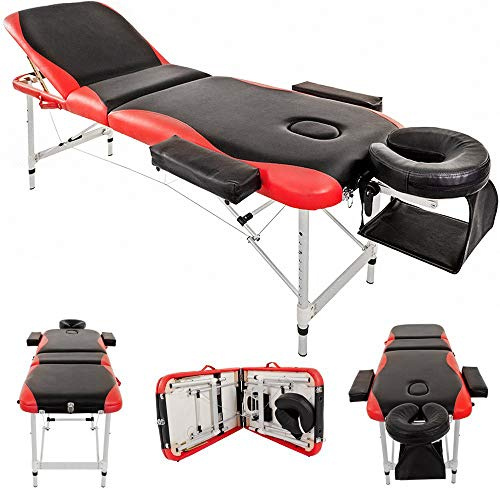 Ball & Cast Foldable Massage Bed Portable Table, 3-Section Aluminium Foldable Beauty Couch, Professional Salon Spa Table with Headrest Support and Carry Bag, 83 cm Width, Red