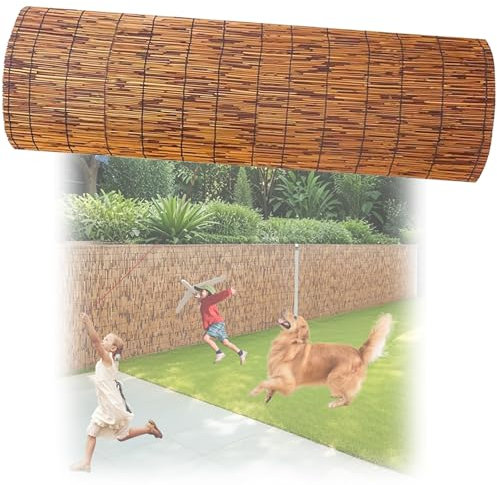 Estera De Caña Marrón Valla De Caña Panel De Cañizo A Prueba De Viento para Balcón Cerca De Ocultación Pantalla De Privacidad, Seto De Bambú para Jardín Terraza Villa