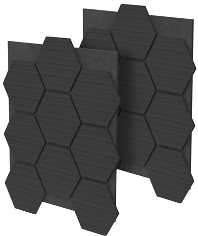 ML-Design Set di 2 Pannelli Acustici 66x81x2 cm per 1 m² Nero Pannelli Murali Fonoassorbenti in MDF con Effetto Legno Esagonale Rivestimento da Parete per Isolamento Acustico per Ufficio e Studio