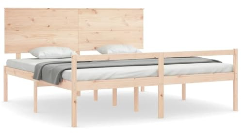 Homgoday Massives Kiefernholzbett 200x200 cm mit Stauraum, Senioren geeignet - Holz Bett mit Kopf- und Fußteil Model3195501