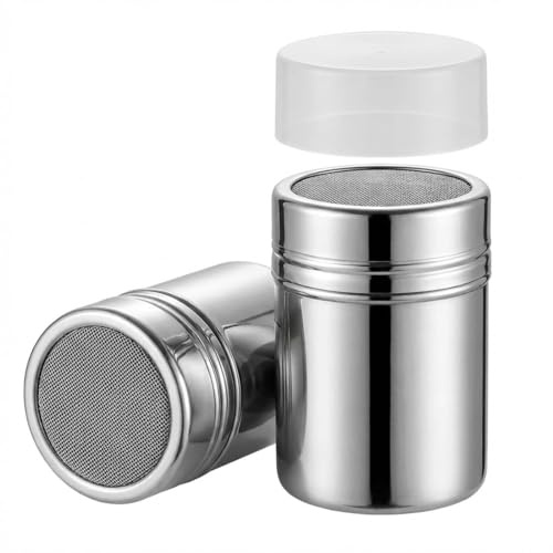YIPFEN Saupoudreuse en Acier Inoxydable pour Sucre Glace, Farine, Cacao et Cannelle, Idéale pour Décorer Gâteaux, Cappuccino, Chocolat Chaud - 1 Pièce avec Couvercle Pratique