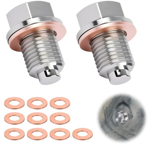 ACKKOR 2 Pcs Tapón Magnético de Drenaje de Aceite, Tornillo de Cárter de Acero Inoxidable con 10 Arandelas de Cobre M14x1,5, Universal para Coche y Motocicleta